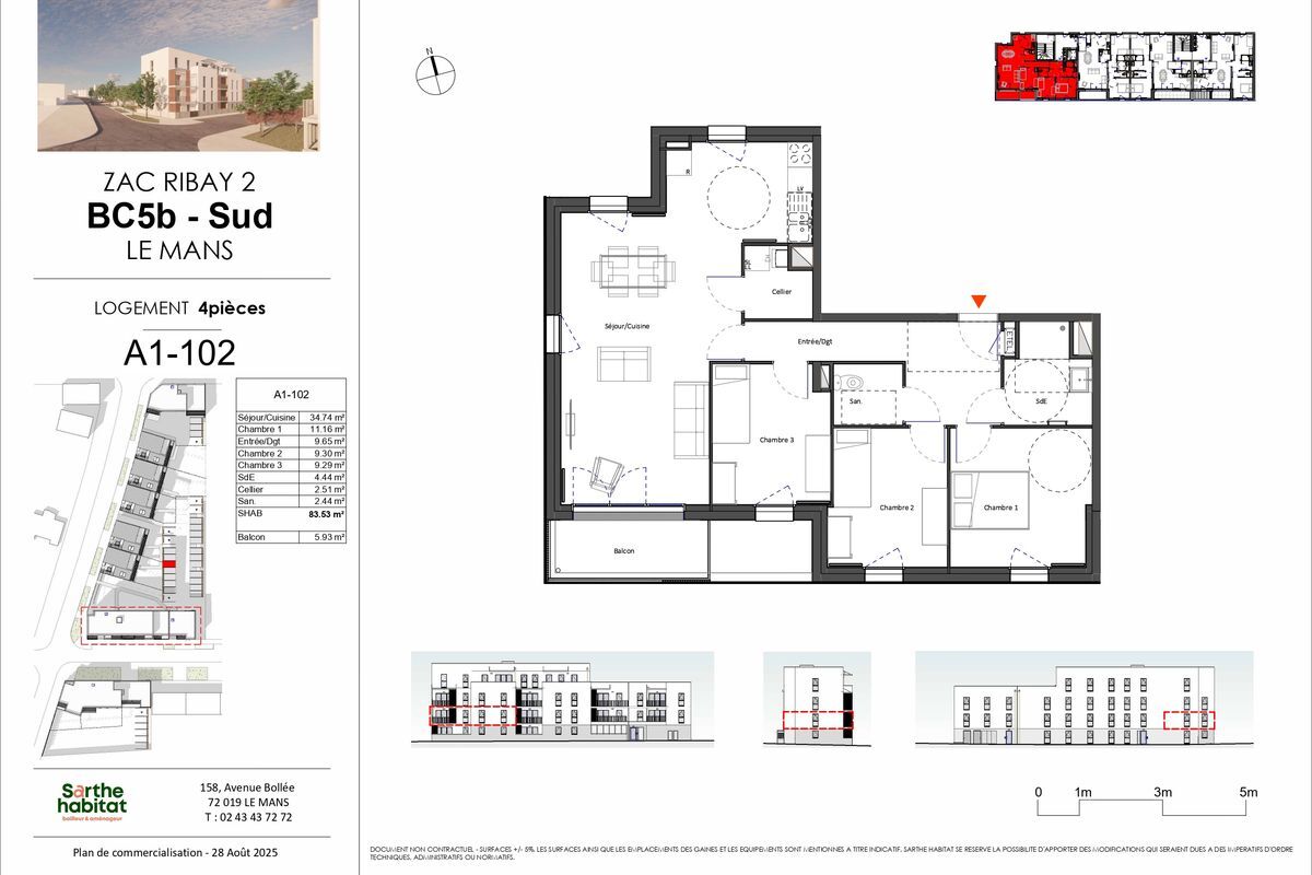 LE MANS - QUARTIER UNIVERSITE - Appartement de type 4 de 83 m² avec balcon et parking