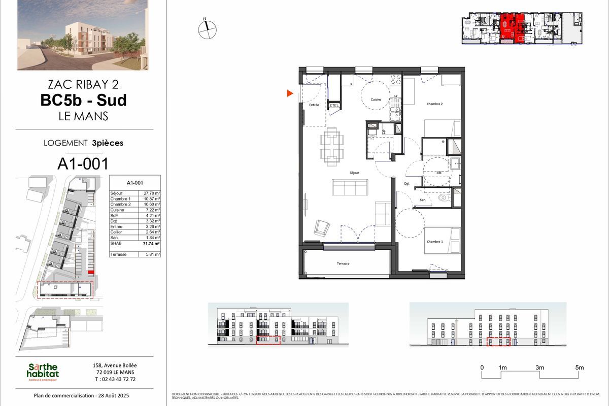 LE MANS - QUARTIER UNIVERSITE - Appartement de type 3 de 71 m² avec terrasse et parking