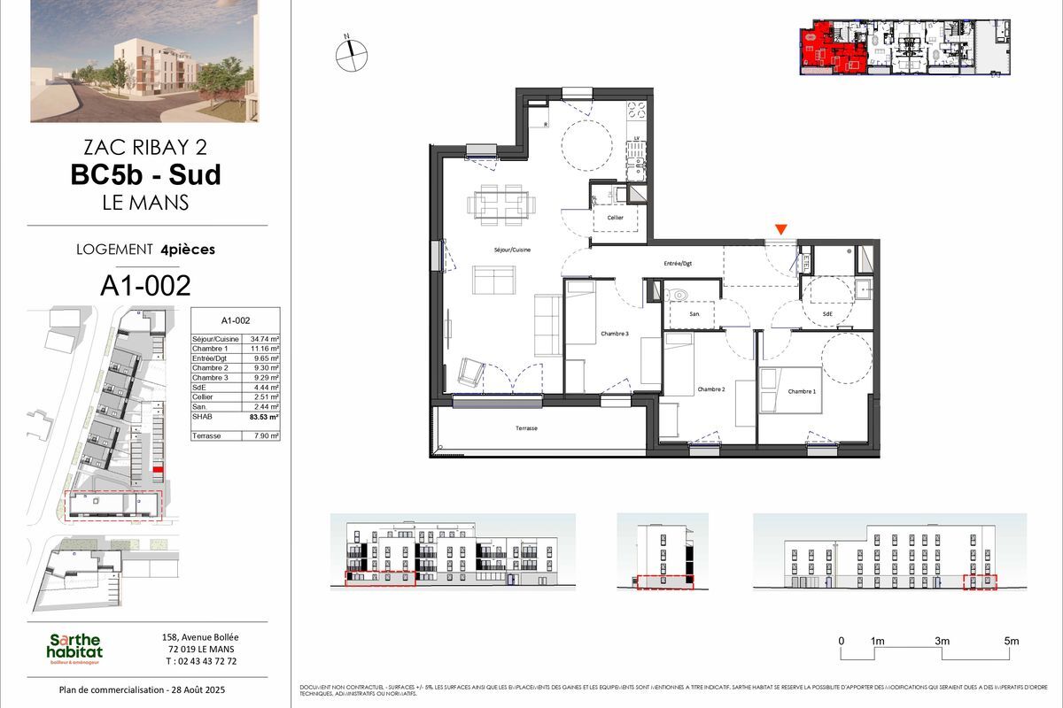 LE MANS - QUARTIER UNIVERSITE - Appartement de type 4 de 83 m² avec terrasse et parking