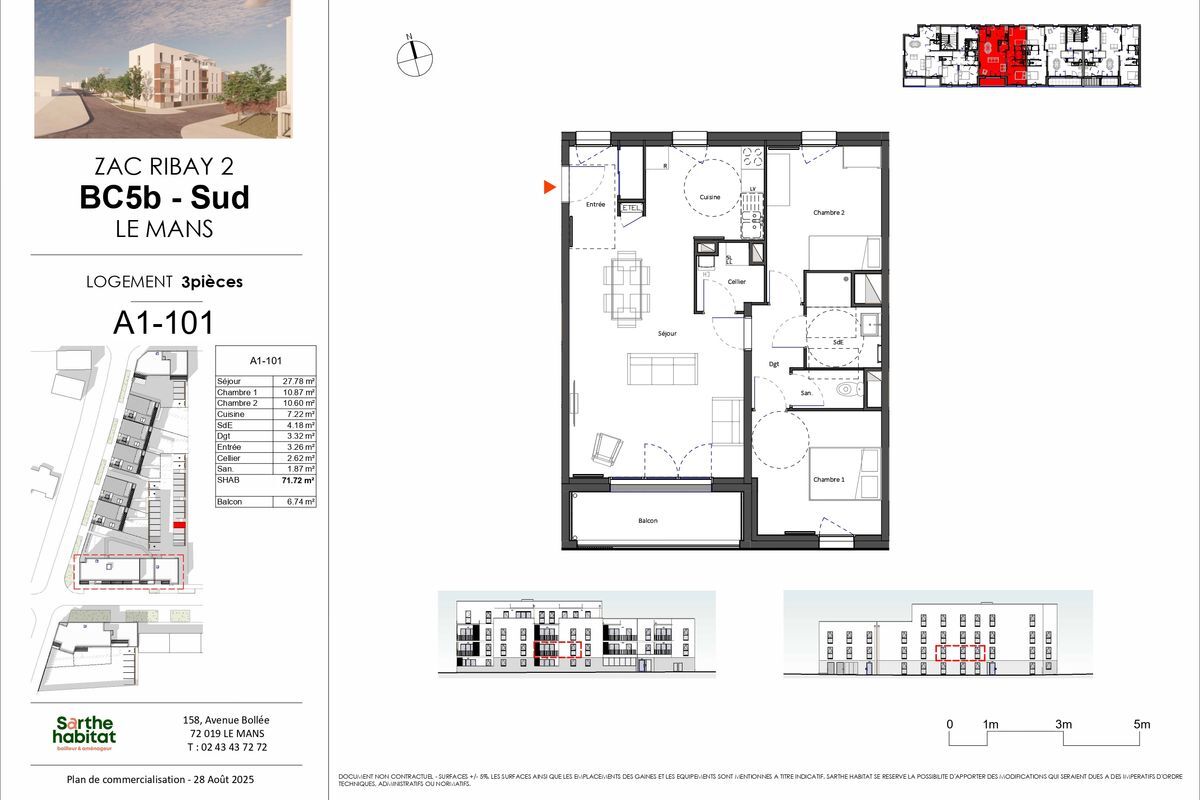 LE MANS - QUARTIER UNIVERSITE - Appartement de type 3 de 71 m² avec balcon et parking