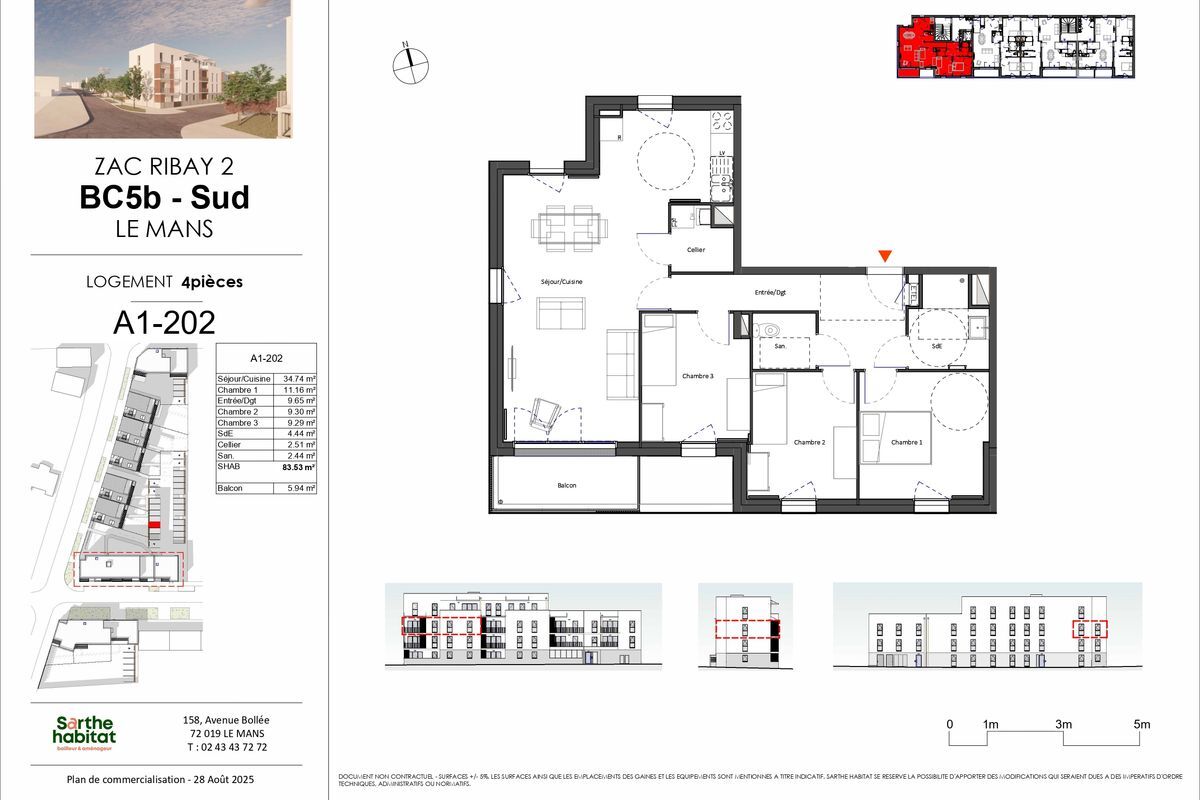 LE MANS - QUARTIER UNIVERSITE - Appartement de type 4 de 83 m² avec balcon et parking