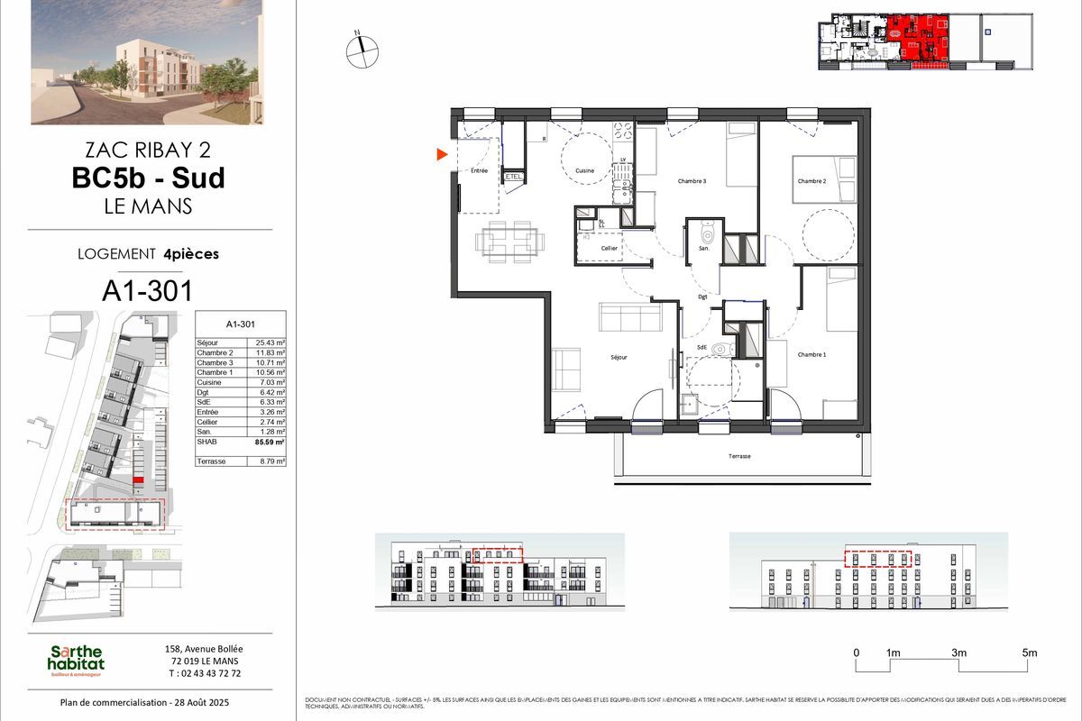 LE MANS - QUARTIER UNIVERSITE - Appartement de type 4 de 85 m² avec terrasse et parking