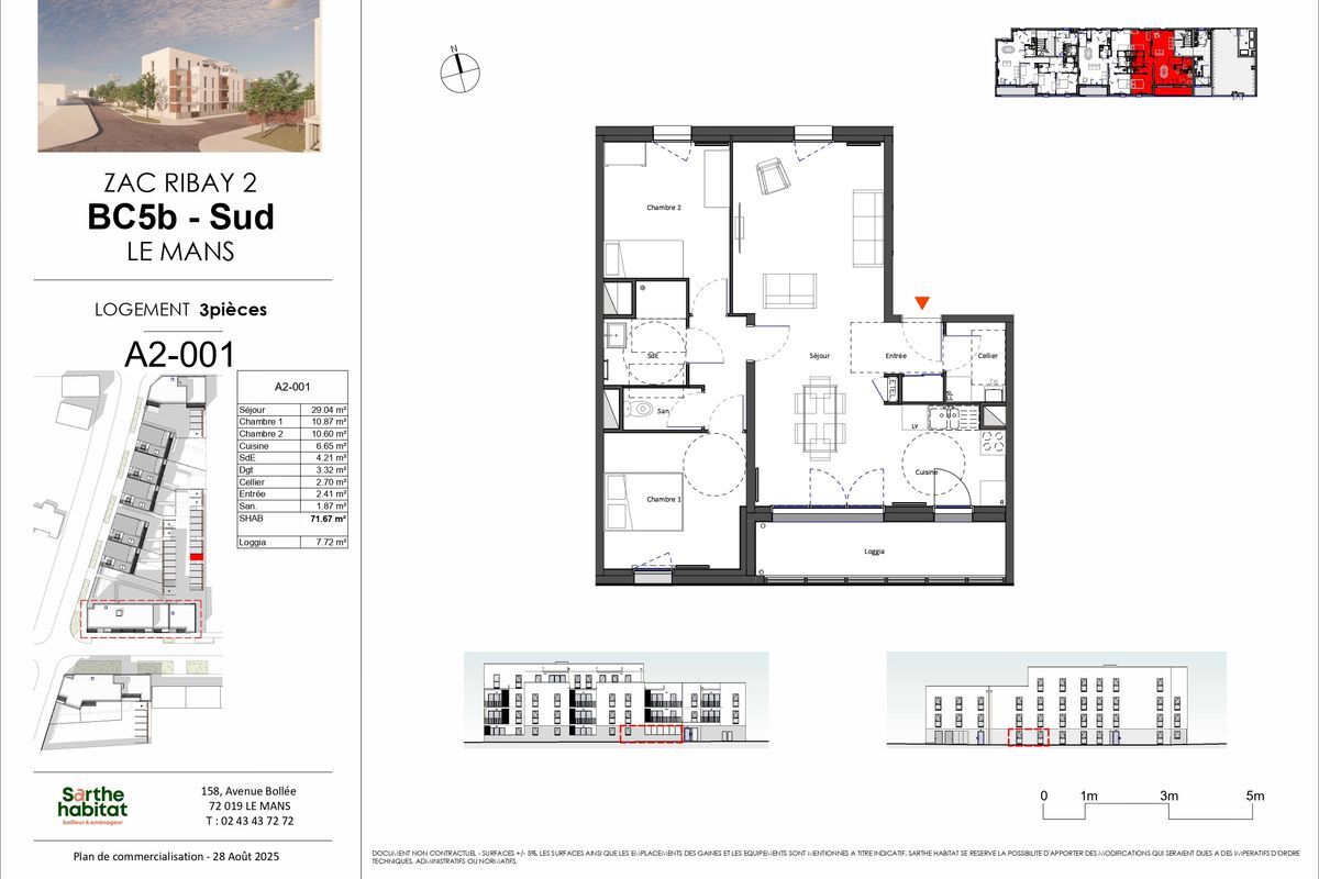 LE MANS - QUARTIER UNIVERSITE - Appartement de type 3 de 72 m² avec loggia et parking