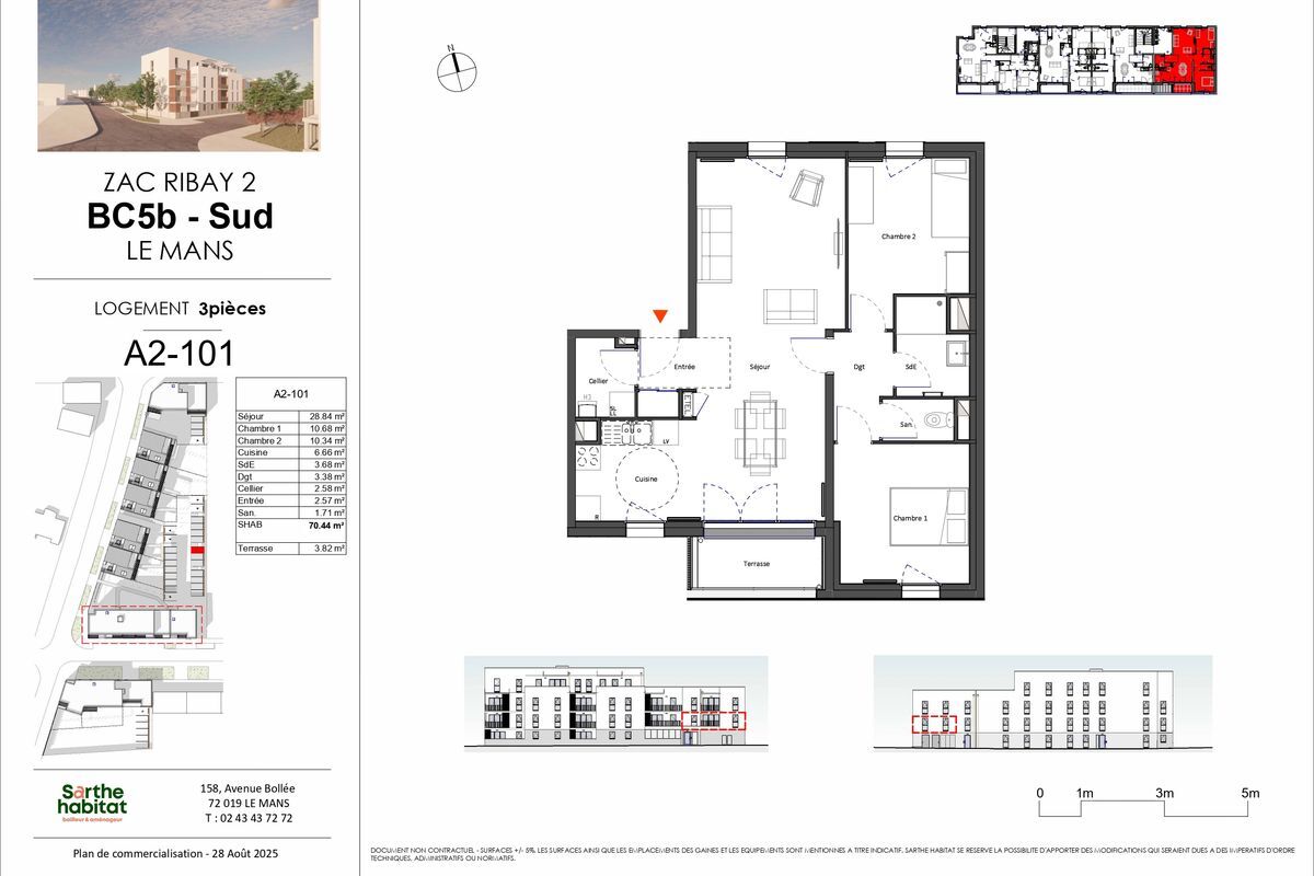 LE MANS - QUARTIER UNIVERSITE - Appartement de type 3 de 70 m² avec terrasse et parking