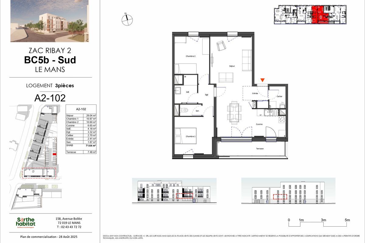 LE MANS - QUARTIER UNIVERSITE - Appartement de type 3 de 71 m² avec terrasse et parking