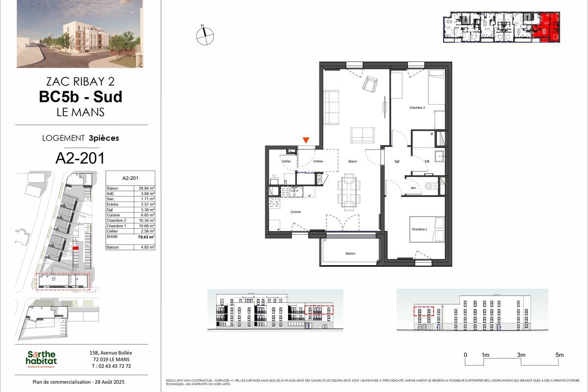 LE MANS - QUARTIER UNIVERSITE - Appartement de type 3 de 70 m² avec balcon et parking