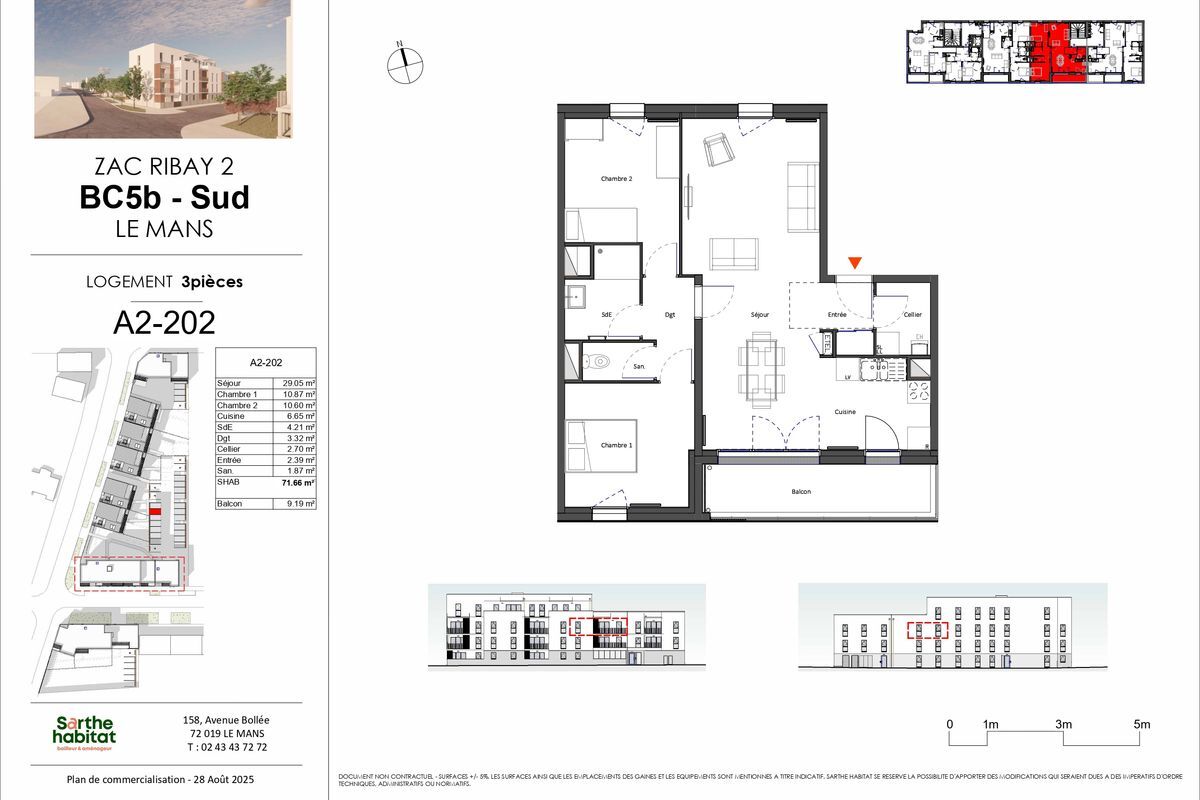 LE MANS - QUARTIER UNIVERSITE - Appartement de type 3 de 71 m² avec balcon et parking